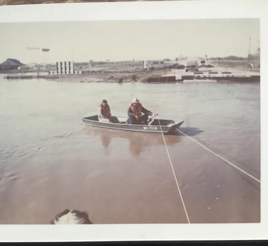 Stuckey's at Brady flood 1973 boat