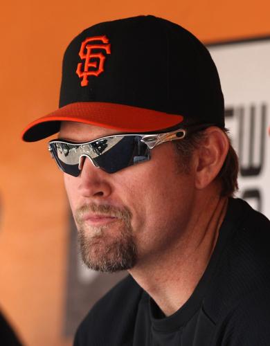 Aubrey Huff of the San Francisco Giants sits in the dugout during a game against the Milwaukee Brewers at AT&T Park on May 6, 2012, in San Francisco.