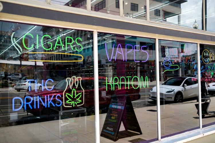 World of Smoke and Vapes displays a sing for Kratom in Oklahoma City on Thursday, July 16, 2026.