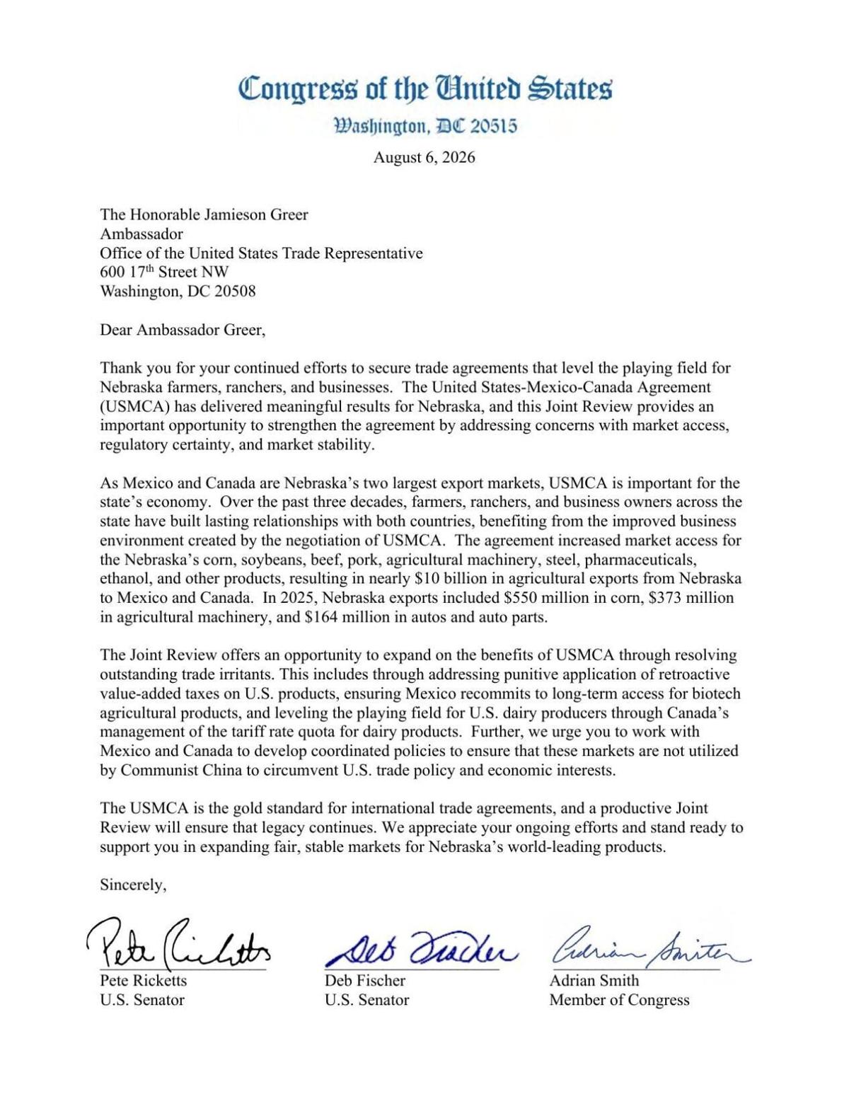 NE USMCA Letter