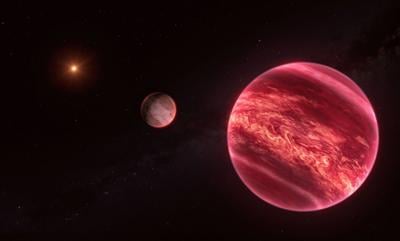 An artist's impression shows the system around the star CD-35 2722, with the newly found moon-like object at the centre