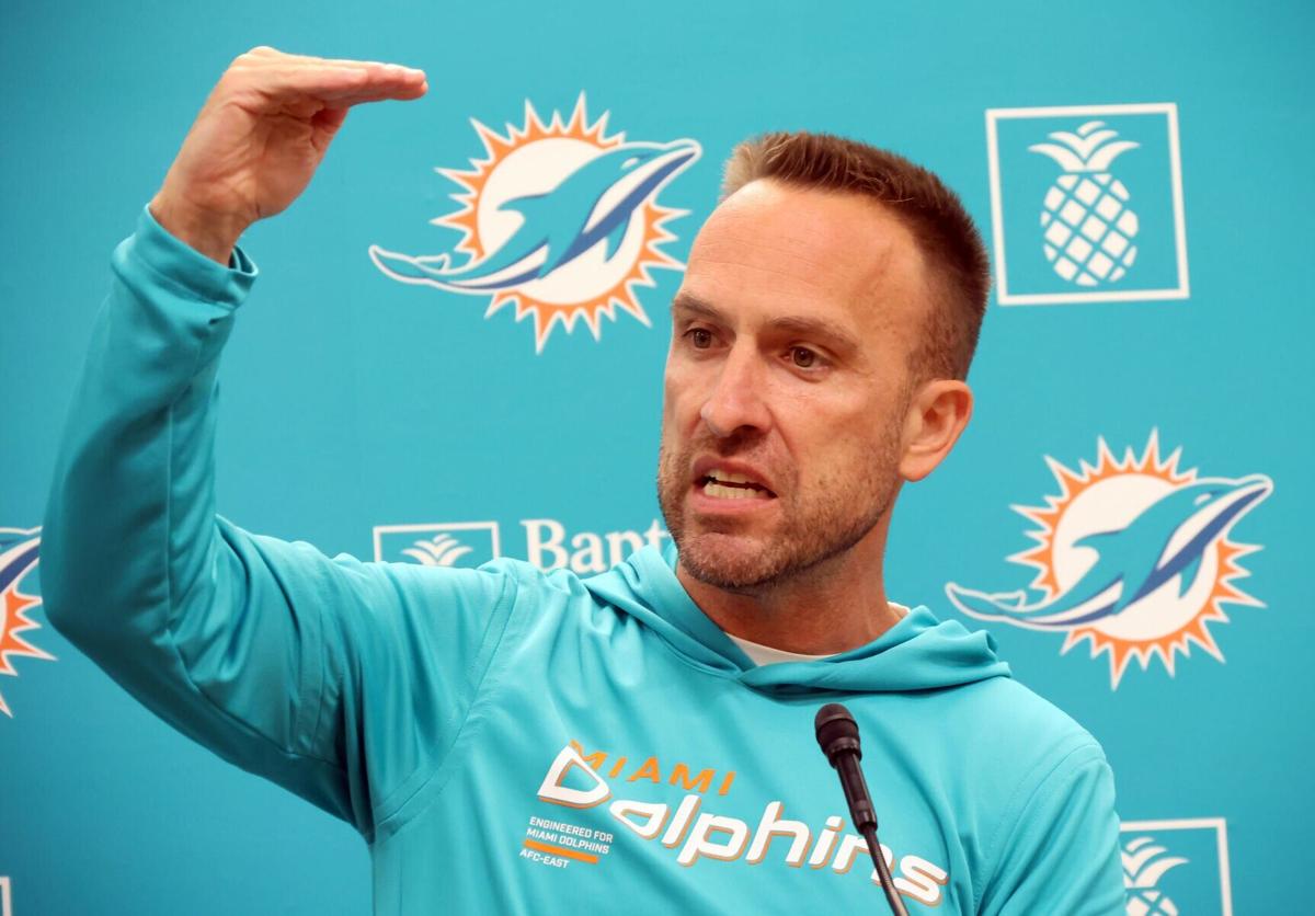 Miami Dolphins head coach Jeff Hafley speaks to the media during organized team activities at the Baptist Health Training Complex in Miami Gardens, Fla., on Tuesday, June 9, 2026.
