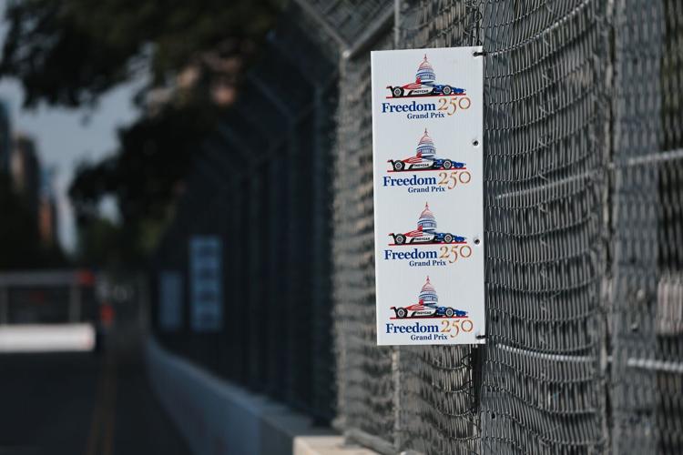 The IndyCar Freedom 250 speeds down Pennsylvania Avenue and past several monuments in Washington, DC.