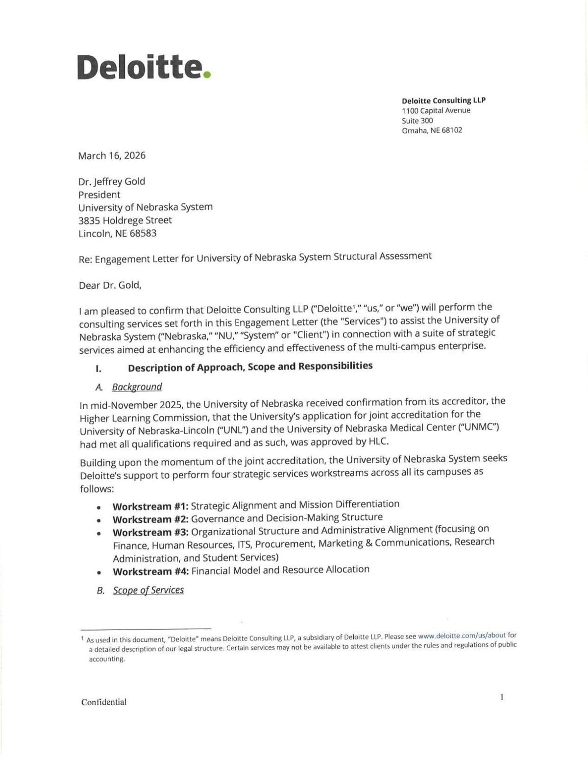 University of Nebraska contract with Deloitte Consulting