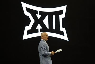 Commissioner Brett Yormark of the Big 12 Conference speaks with the media during the Big 12 Media Days at The Ford Center at The Star on July 8, 2025, in Frisco, Texas.