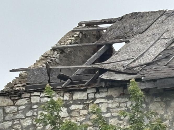 Damage to La Platte Stone Hall roof