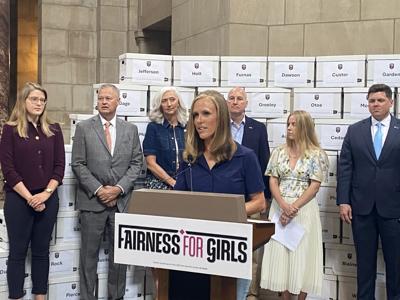 Julie Slama speaks at Fairness for Girls press conference (copy)