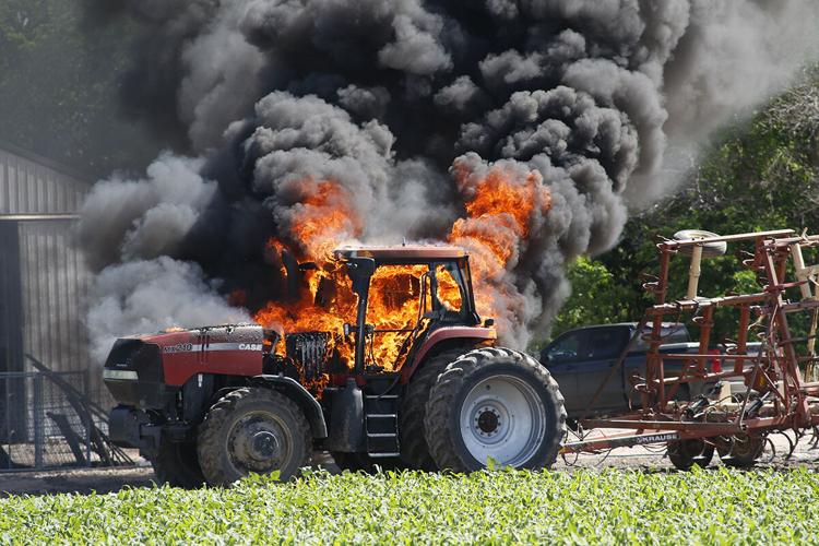 Tractor catches fire north of Lexington Thursday morning