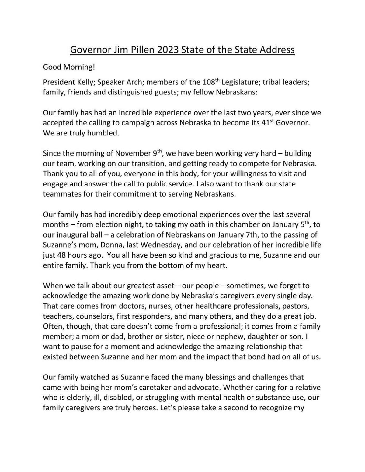 Read Gov. Jim Pillen's State of the State speech