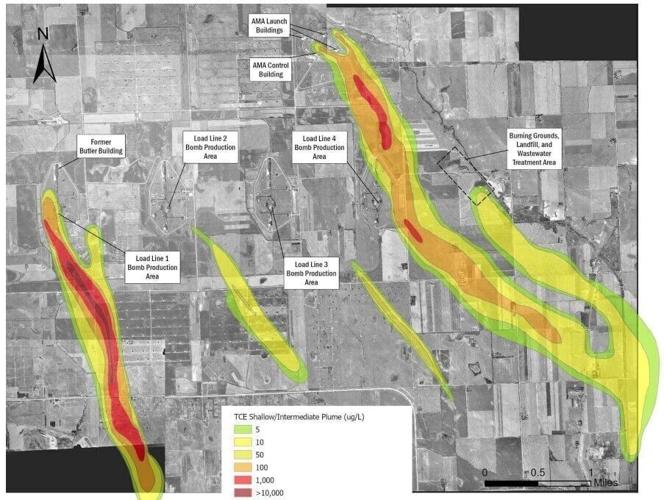 Map illustrating underground plumes of TCE at Nebraska Ordnance Plant site near Mead