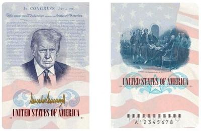 A U.S. passport featuring an image and signature of U.S. President Donald Trump is seen this rendering released by the State Department in Washington, D.C., April 28, 2026.