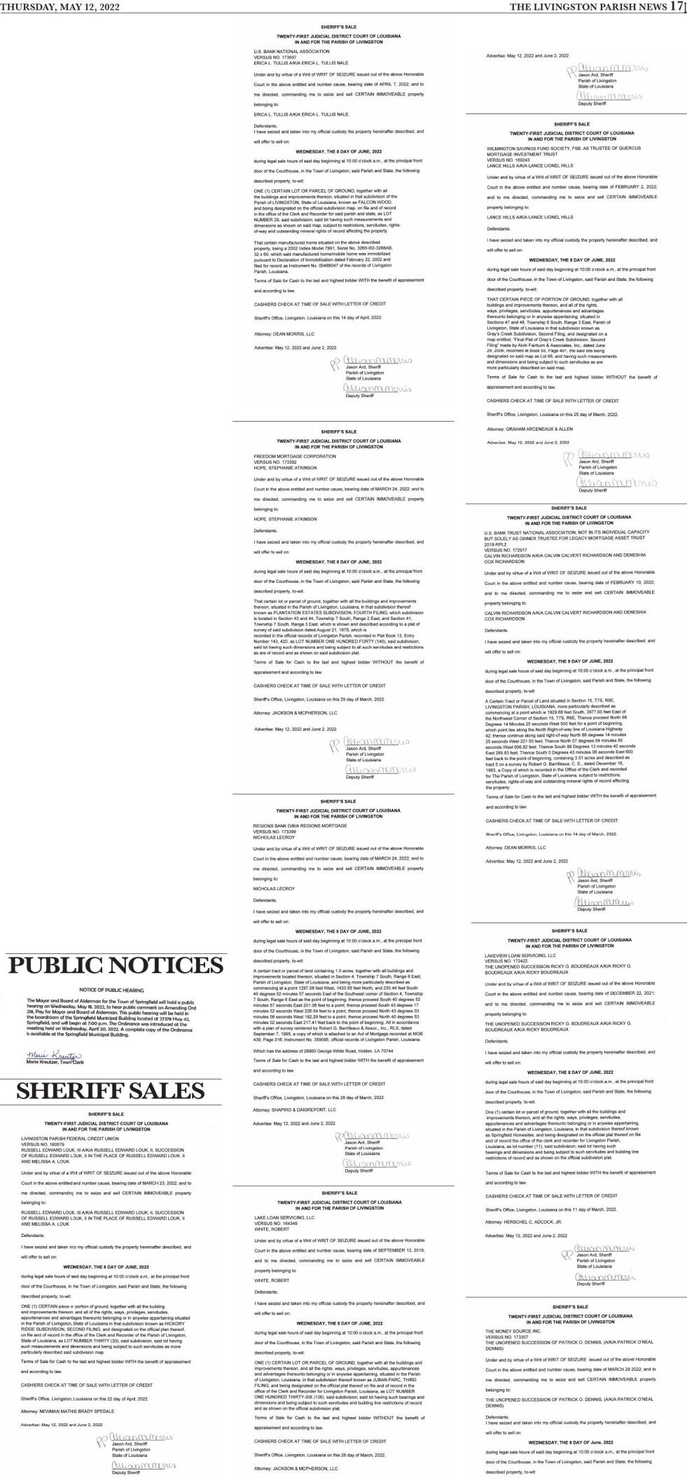 Public Notices published May 12, 2022