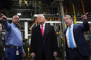 Trump visits Ford plant and defends his tariffs, hoping to counter jitters about the economy