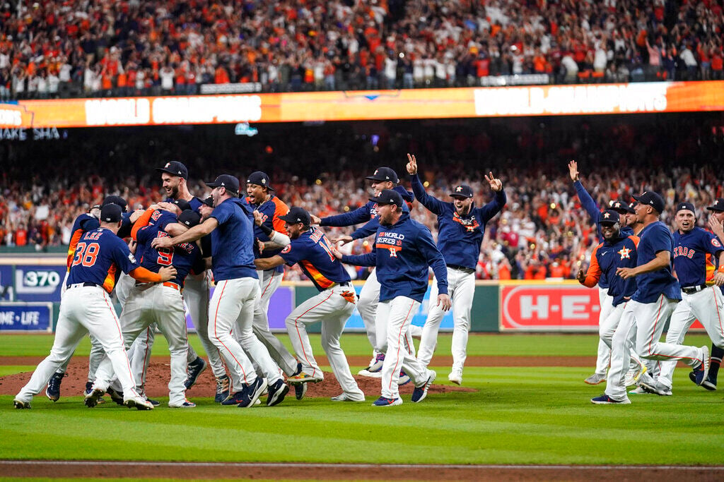 Yordan Alvarez of the Houston Astros celebrates in the dugout after News  Photo - Getty Images