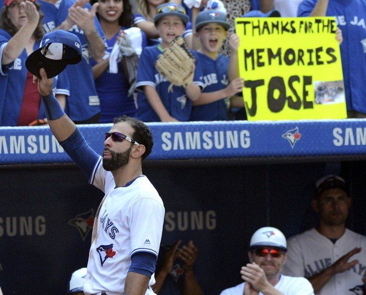 Jose Bautista gets emotional while being honored by Blue Jays