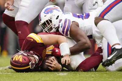 Bills defensive line pummels Commanders quarterback Sam Howell