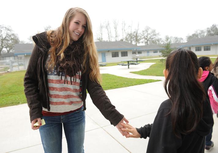 Marine Marisa Beattie meets 90 of her pen pals at Lockeford Elementary