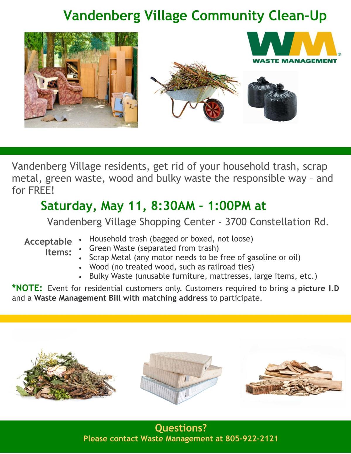 Waste Management to host annual “Vandenberg Village Community Clean Up Event” for residents of