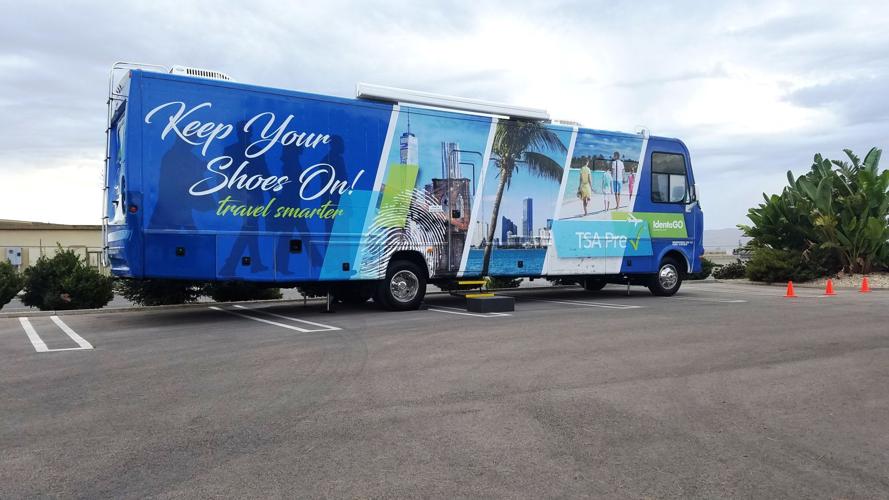 TSA Precheck bus parked at Santa Maria Public Airport through Friday