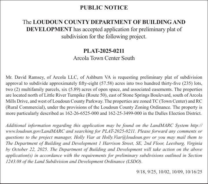 Loudoun County Dept. of Building & Development Public Notice 100925 ...