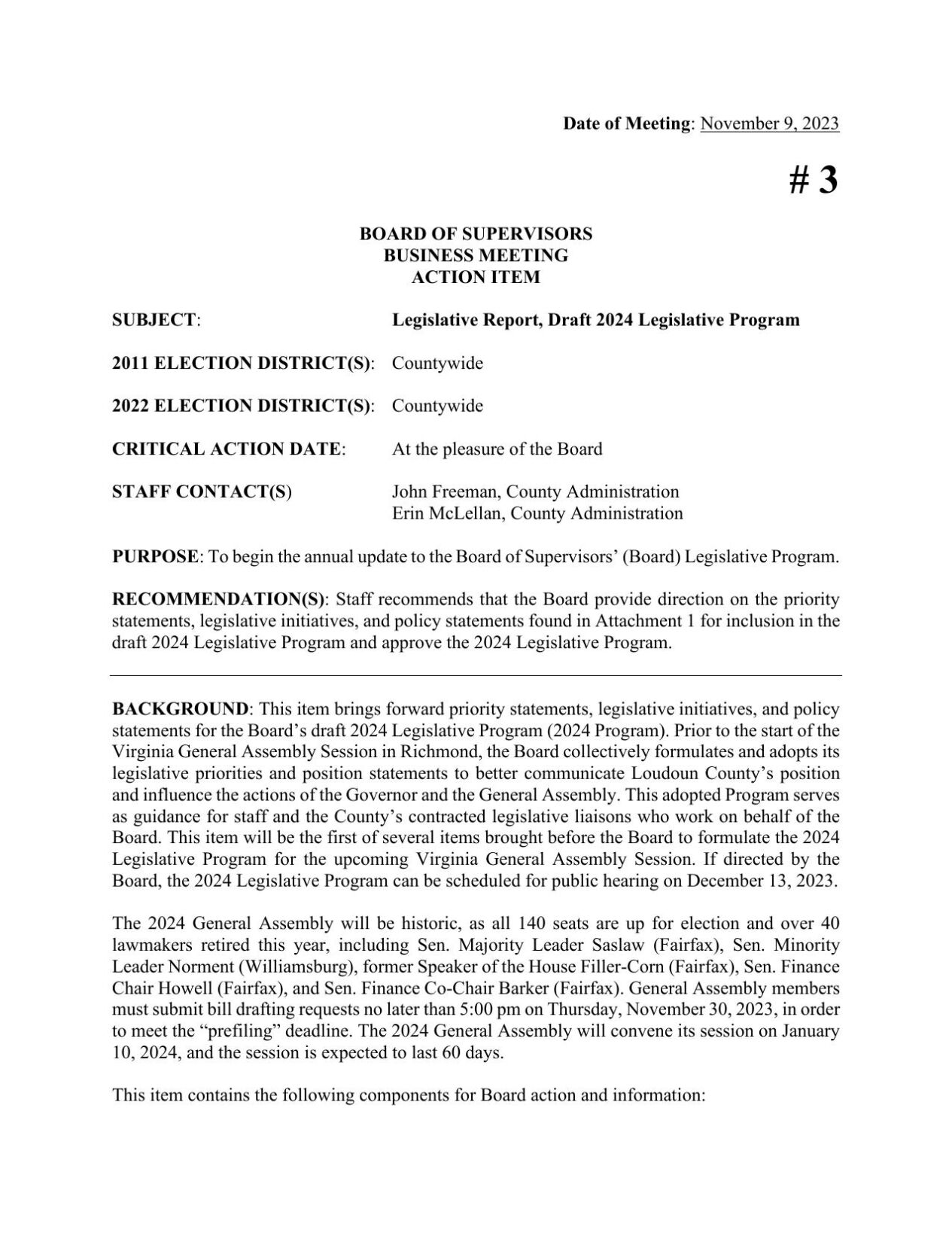 Legislative Report, Draft 2024 Legislative Program