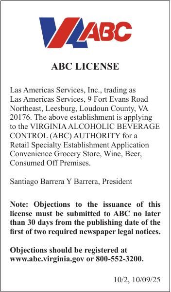Las Americas Services ABC License 100925 | Public Notices | loudounnow.com