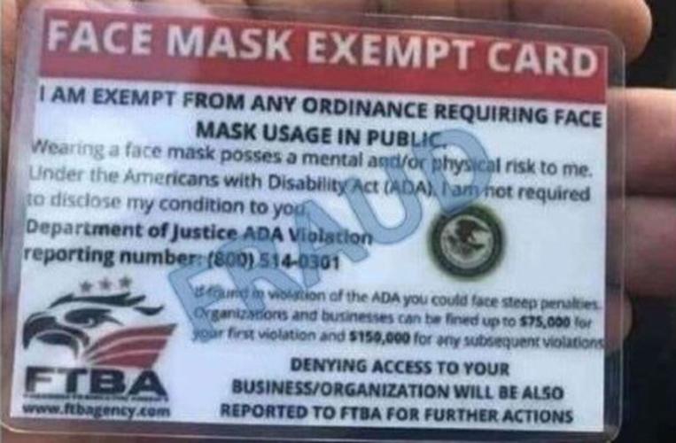 Mask exemption cards fake, not authorized by government