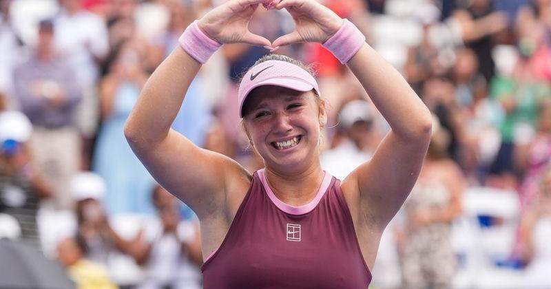 16-year-old Kristina Liutova reacts as she defeats Darja Vidmanova to win the inaugural Memphis Classic at Leftwich Tennis