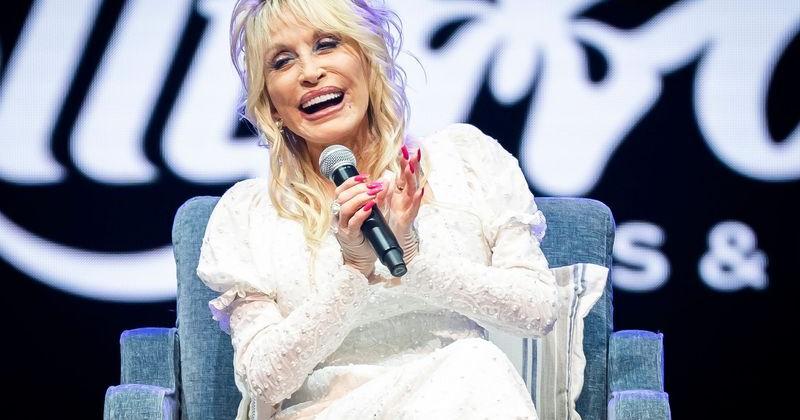 Dolly Parton celebrates Dollywood's first opening day 40 season ago during an event at the Pigeon Forge park on May 2, 2025.