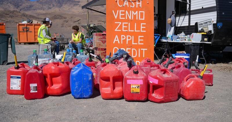 Local Nevadans set up collection points along the highway leading out of the Black Rock Desert, charging to dispose of the trash