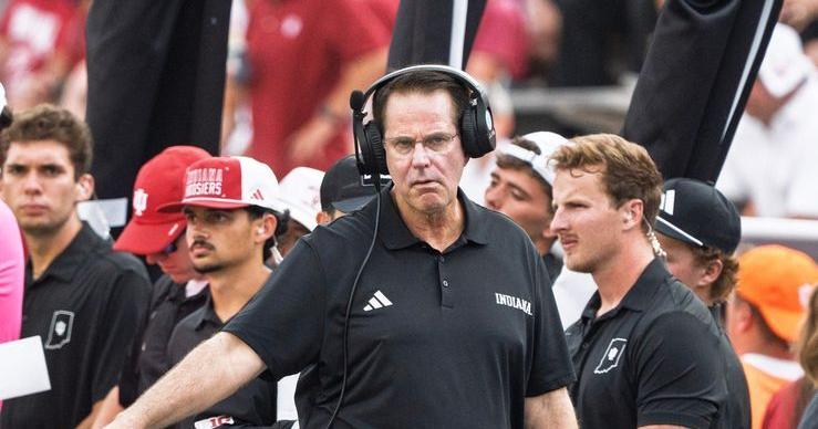 Indiana football coach Curt Cignetti stands on the sideline during his team's game against Western Kentucky at Memorial Stadium on Saturday, Sept. 19, 2026.