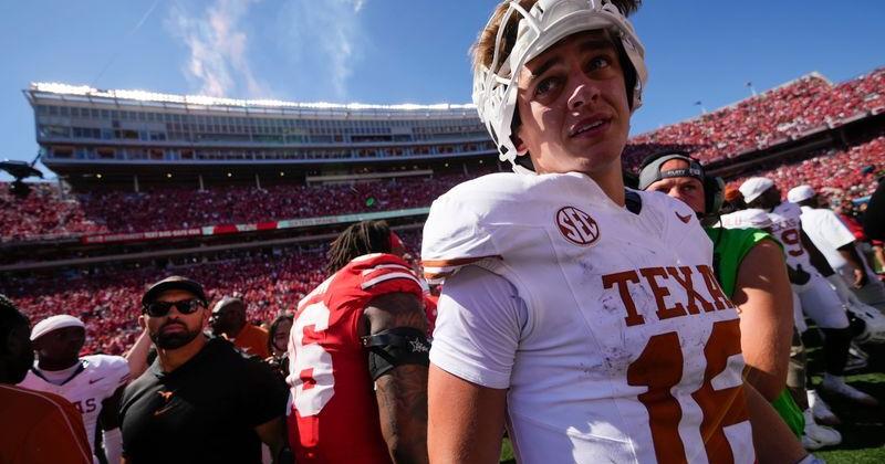 Texas Longhorns quarterback Arch Manning (16) leaves the field following the 14-7 loss to the Ohio State Buckeyes in the NCAA football game at Ohio Stadium on Aug. 30, 2025.