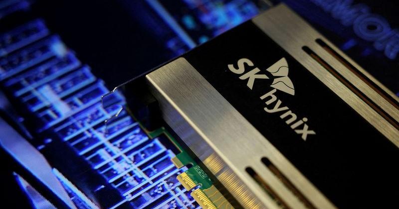 FILE PHOTO: The SK Hynix logo is seen on one of its products during The 2024 Semiconductor Exhibition in Seoul