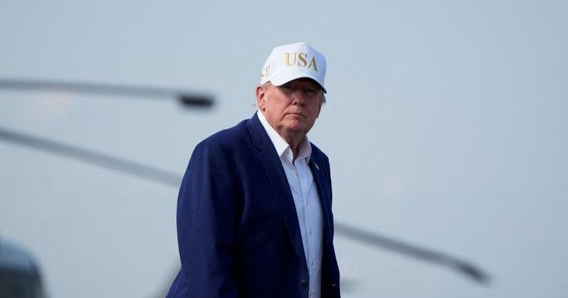 U.S. President Trump boards Air Force One at Morristown Municipal Airport