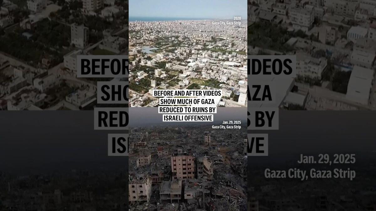 Before and after videos show much of Gaza reduced to ruins by Israeli  offensive, image size:1200x675