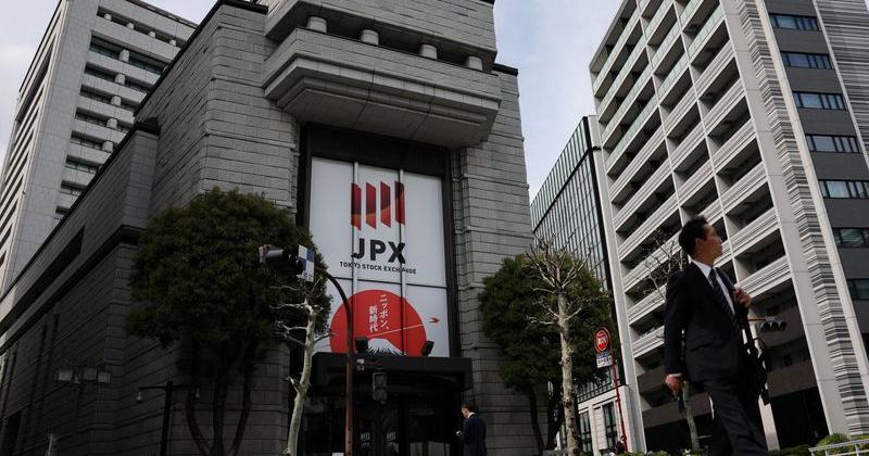 Signage of Japan Exchange Group (JPX) at Tokyo Stock Exchange in Tokyo