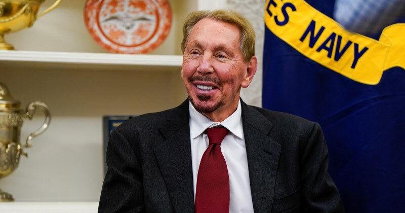 Larry Ellison reacts, at the White House