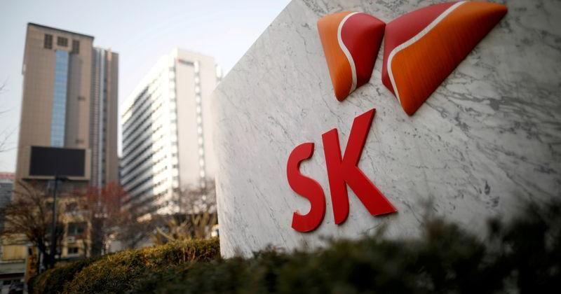 FILE PHOTO: The logo of SK Innovation is seen in front of its headquarters in Seoul