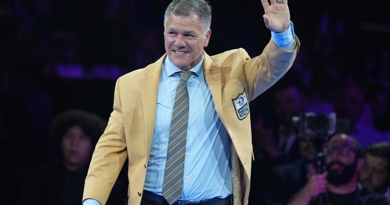 Aug 7, 2026; Canton, OH, USA; Adam Vinatieri reacts during the Pro Football Hall of Fame Gold Jacket dinner at Canton Memorial Civic Center and Cultural Center.