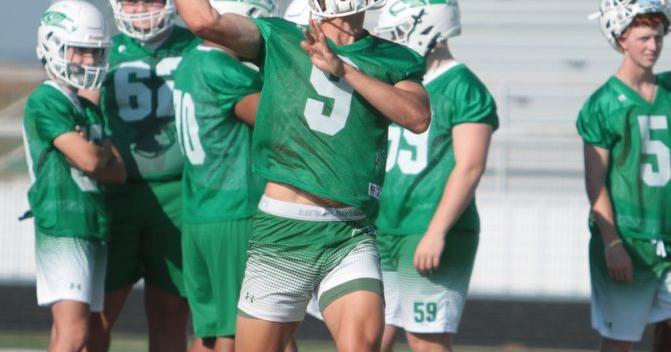 The Wall High School football team practices on the first day of fall practices at Hawk Stadium on Monday, Aug. 3, 2026.