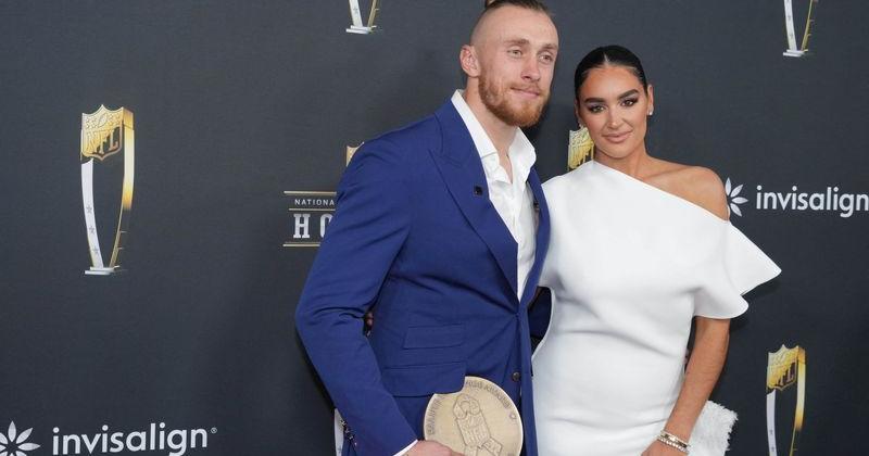 Feb 6, 2025; New Orleans, LA, USA; George Kittle and Claire Kittle on the red carpet before Super Bowl LIX NFL Honors at Saenger Theatre. Mandatory Credit: Kirby Lee-Imagn Images