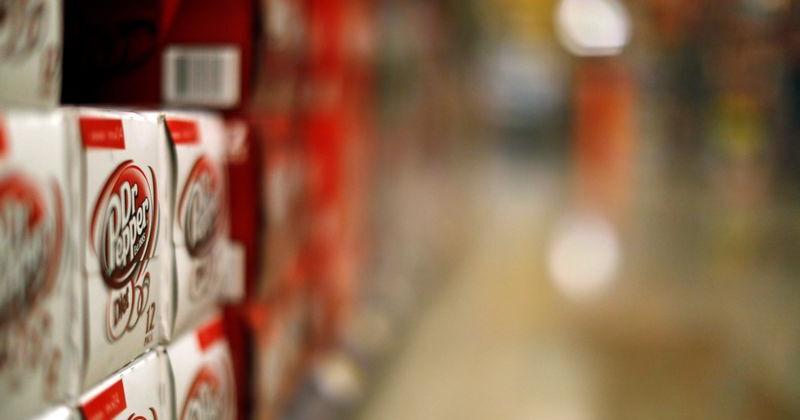 Dr Pepper soda cans for sale are pictured at a grocery store in Pasadena