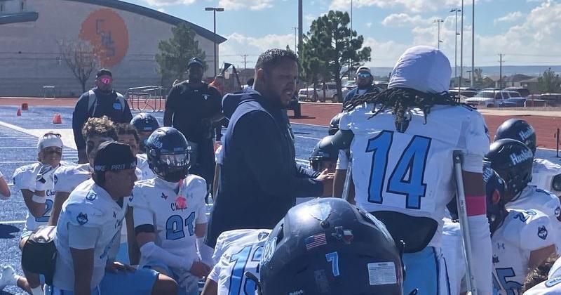 Chapin coach Marco Chavez addresses his team after its 24-20 victory against Canutillo on Saturday, October 24.