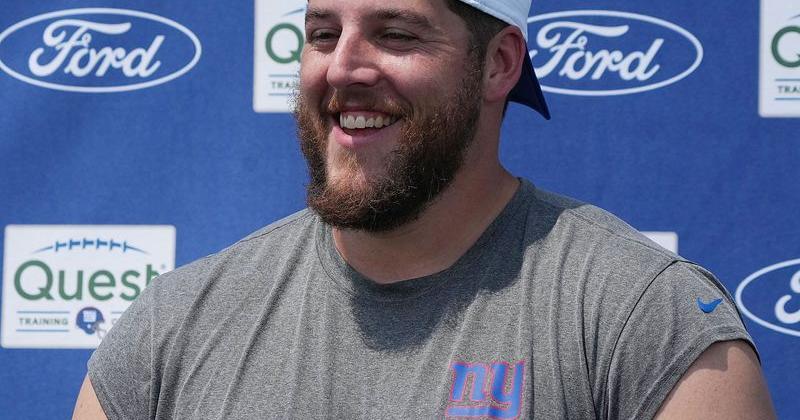 East Rutherford, NJ -- August 1, 2024 -- Offensive lineman, Greg Van Roten after practice today at training camp for the New