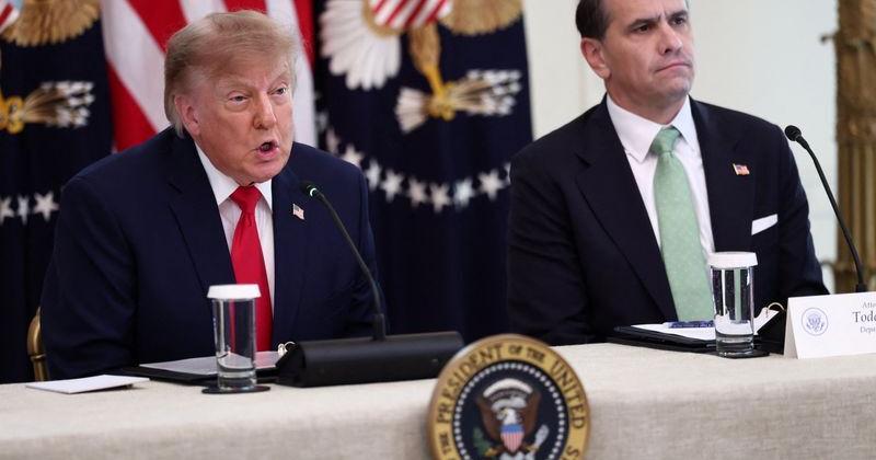US President Donald Trump holds a round table at the White House in Washington