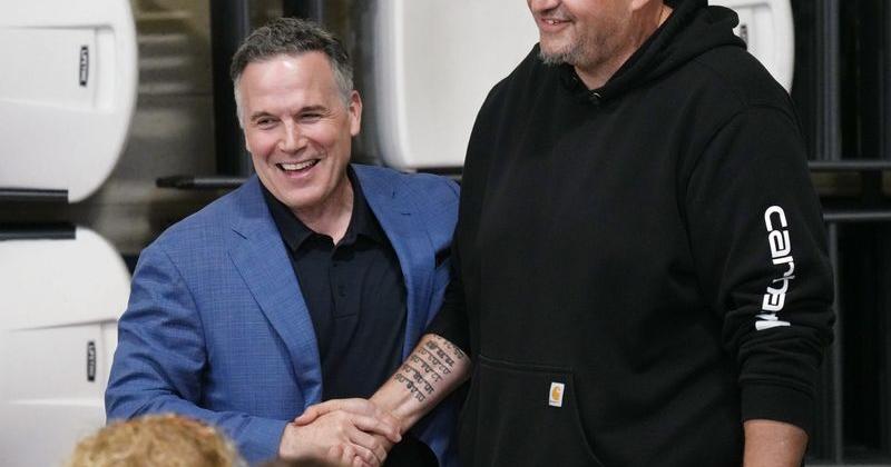 U.S. Sens Dave McCormick, left, and John Fetterman of Pennsylvania pictured together in Erie on Aug. 28, 2026.