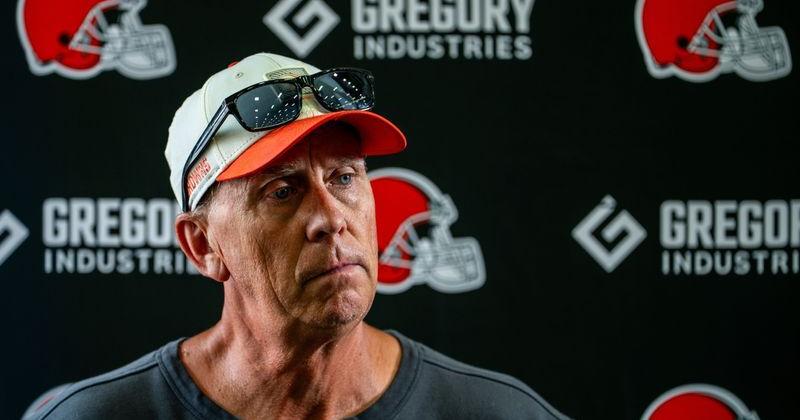 Cleveland Browns coach Todd Monken address the media during day 12 of training camp, Aug. 11, 2026, in Berea, Ohio.