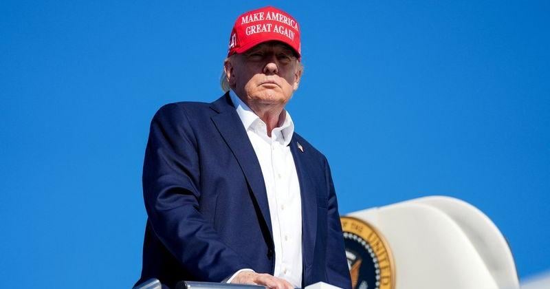 U.S. President Trump boards Air Force One at Morristown Municipal Airport