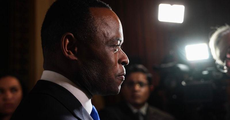 Former Kentucky Attorney General Daniel Cameron speaks to the media in Louisville, Kentucky on March 16, 2026.