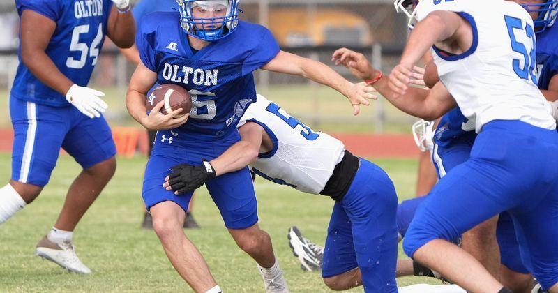 Olton faces Smyer in a football scrimmage Thursday, Aug. 20, 2026, at Memorial Stadium in Olton.
